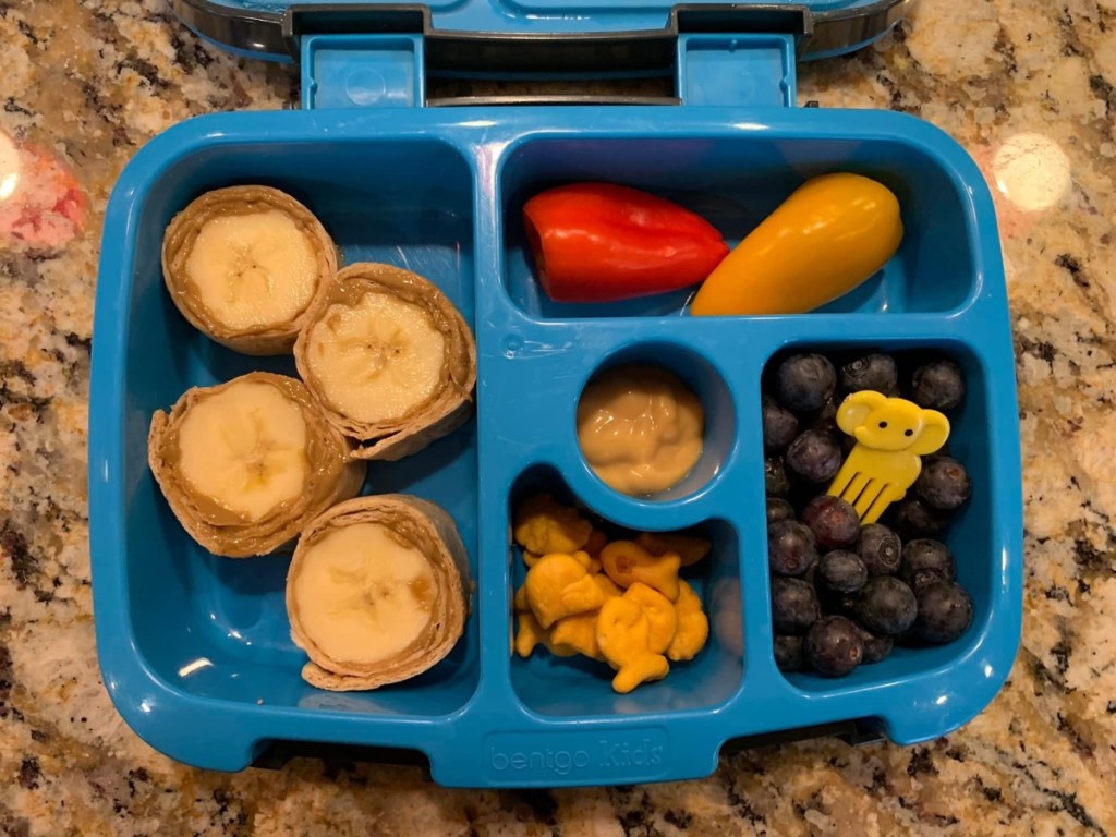 Banana sushi snack in a Bentgo Kids bento Lunchbox