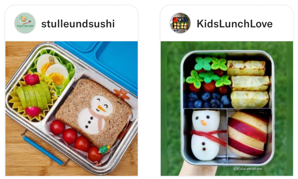 Snowman eggs in kids' lunch boxes for happy lunchtime during the winter season.