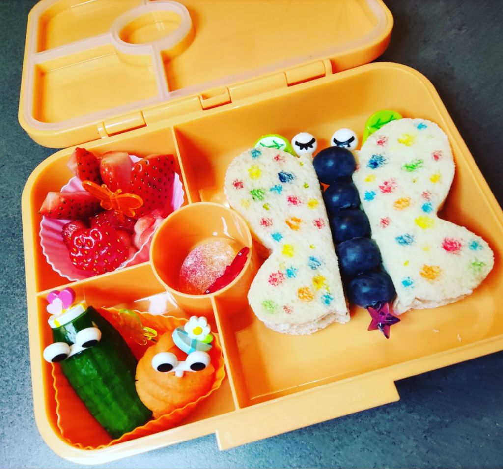 Colorful butterfly sandwich for a kid's packed lunch