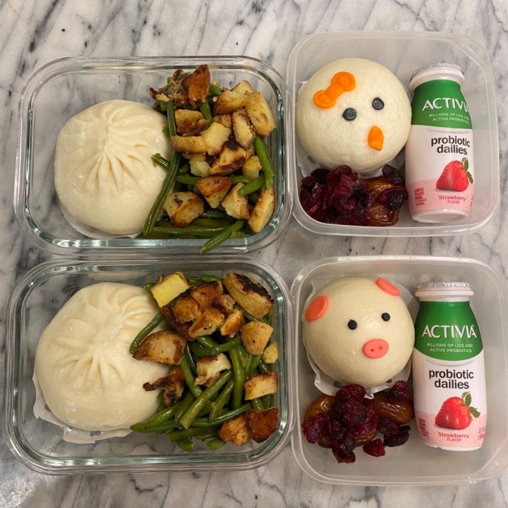 Piggy steamed buns in kids' lunch boxes