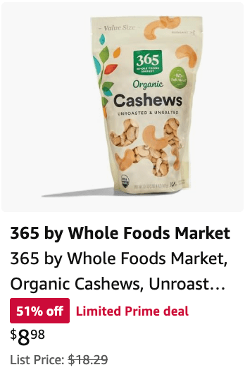 Amazon Prime Days Deals Cashews snacks