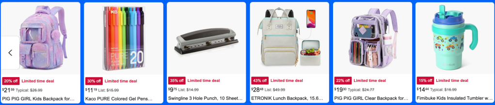 Collage of early Amazon Prime Day 2025 deals featuring kids’ lunchboxes, bento gear, school supplies, and household essentials for busy parents.