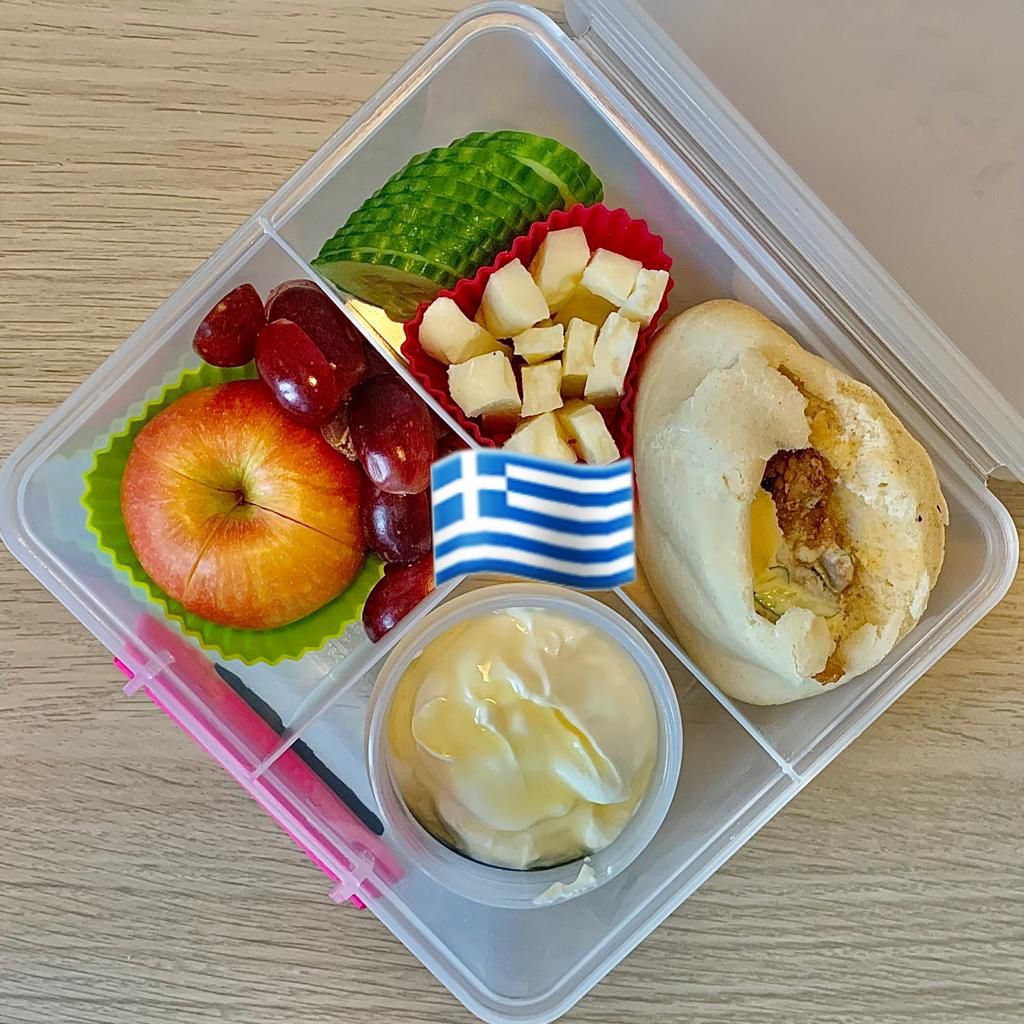 Greek-style lunchbox idea for kids with mini pita bread