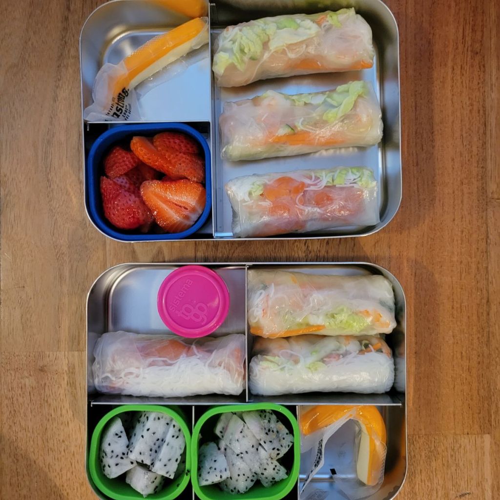 Spring rolls in a kid's lunchbox