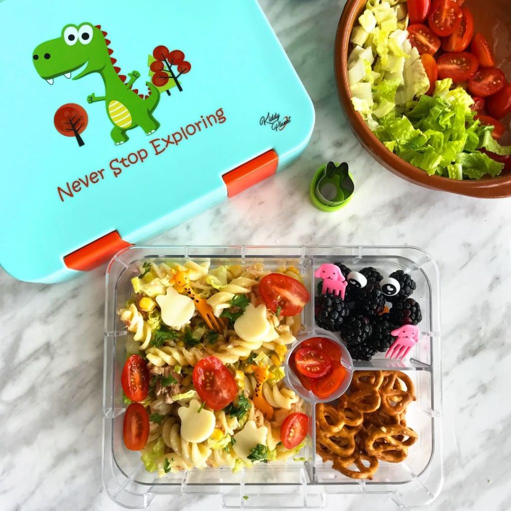Pasta salad in a kid's lunch box