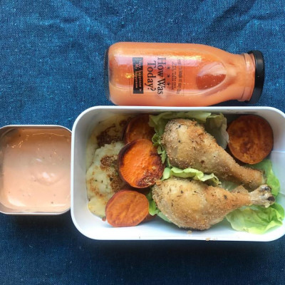 Autumnal lunch for a kid with chicken drumsticks and mashed potato