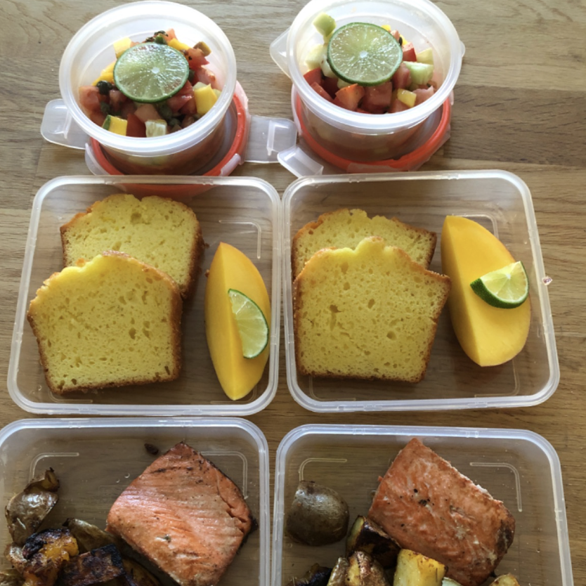 salmon and roasted potatoes for the lunch boxes of two lucky kids