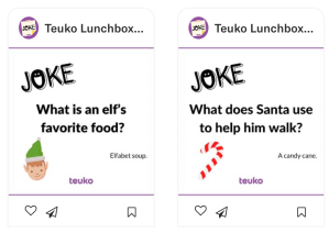 Teuko Lunchbox jokes, free to print and download. Christmas version.