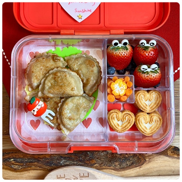 Vegetable dumplings in adorable lunchbox for kids