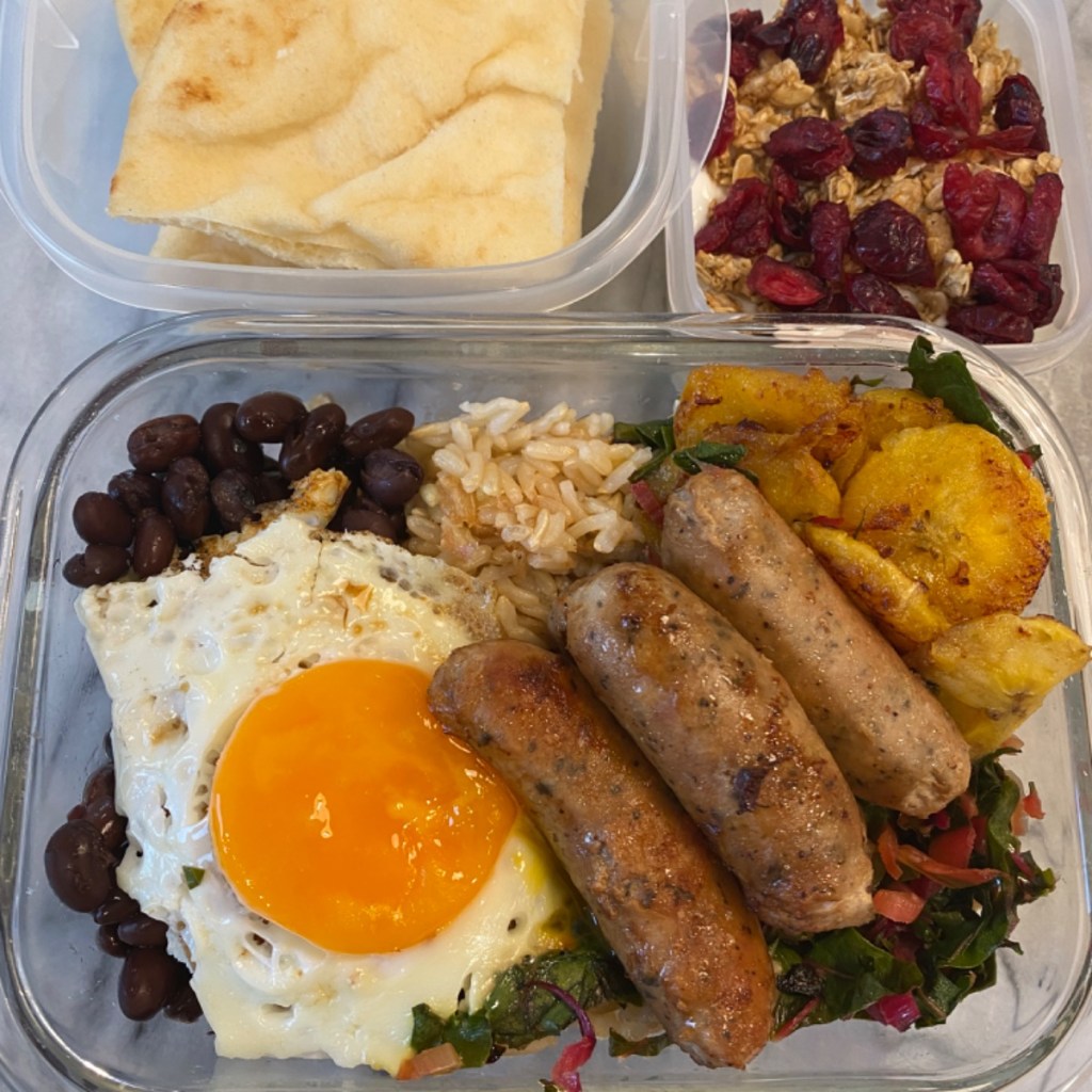 Sunny side egg in a Costa Rican like Casado for kid's lunchbox