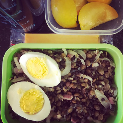 vegetarian petit salé with lentils and hard boiled egg