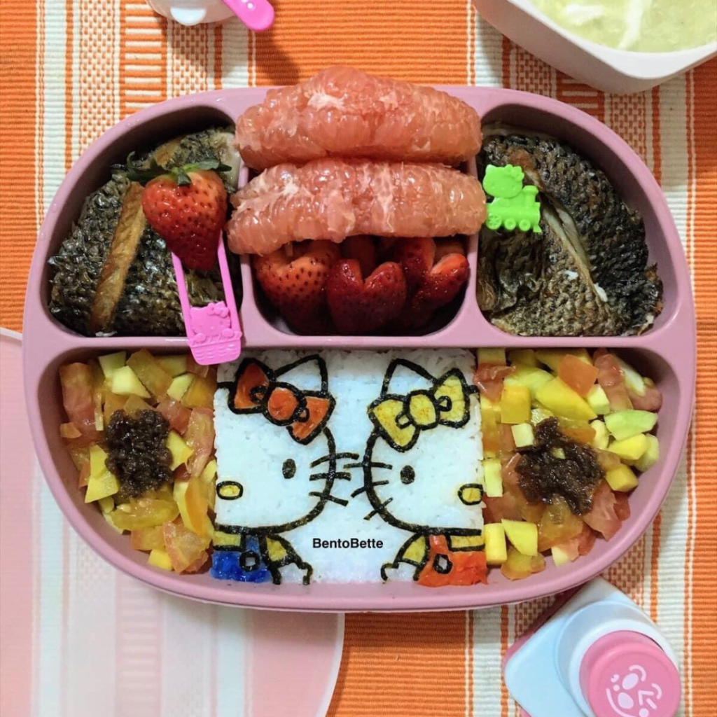 Hello Kitty & Mimi by @Bentobette Teuko Kids Lunch Ideas Japanese characters fun easy