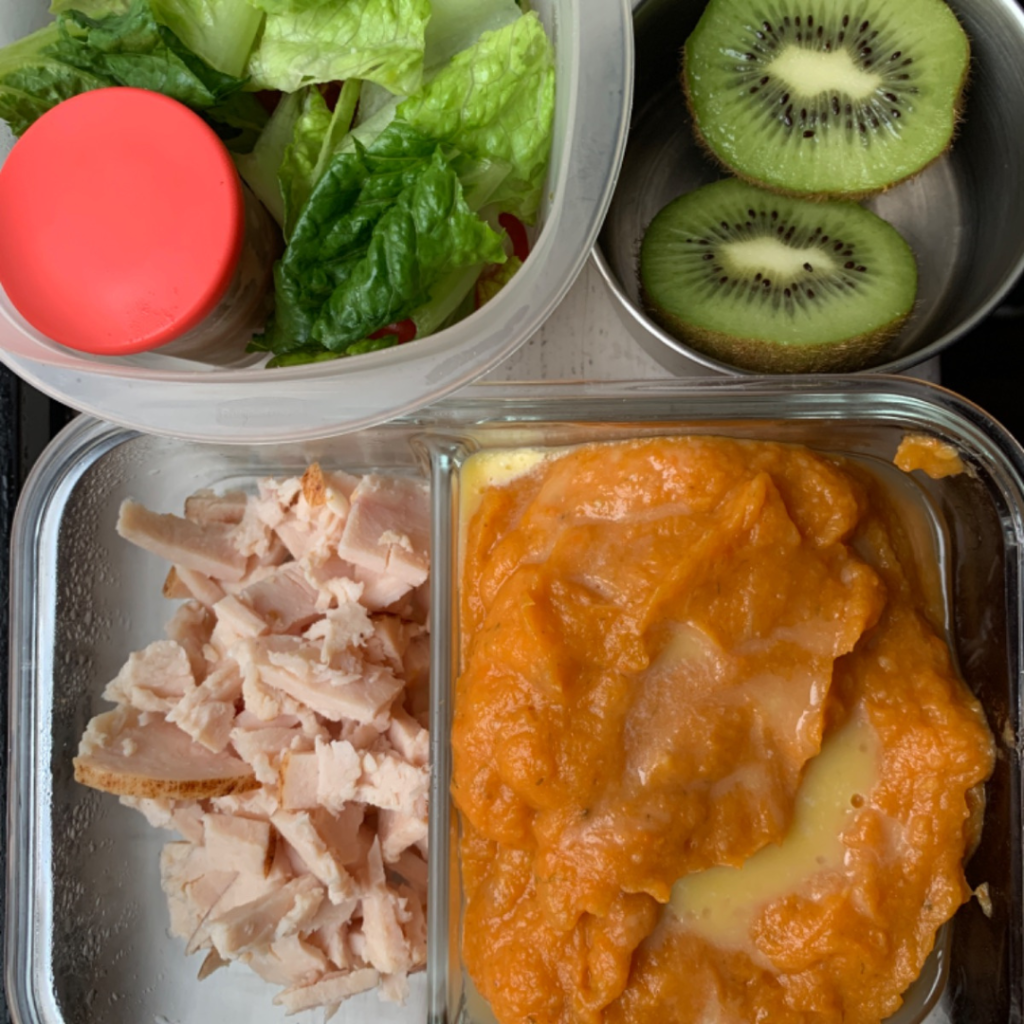 Carrot puree and turkey teuko kids lunchbox ideas, by @Alex via teuko.com