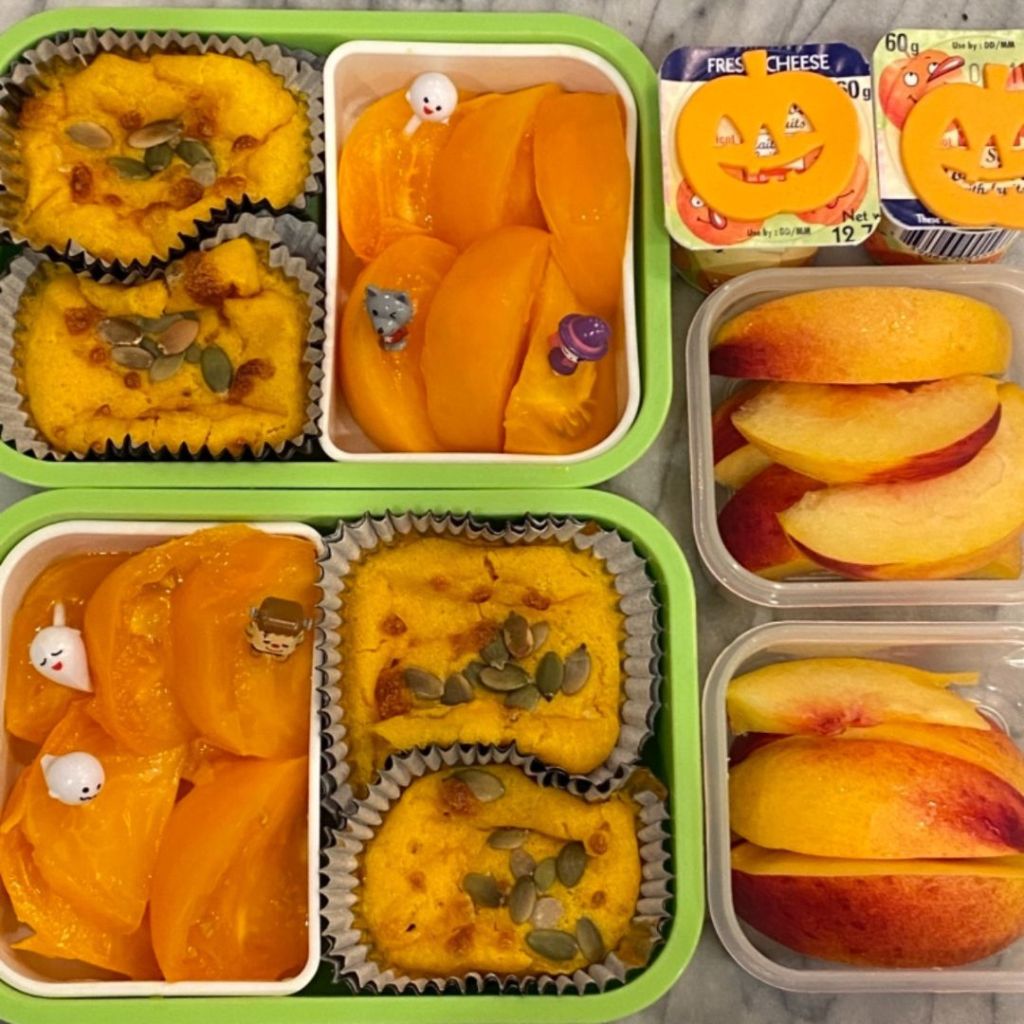 Kids bento school lunch box with Torune ghosts food picks for Halloween