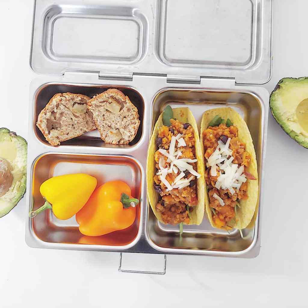 Taco Tuesday the vegetarian way by filling tacos with red lentils, quinoa, and beans