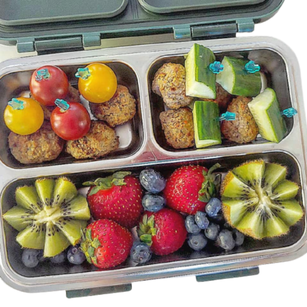 cute skewers with mini meatballs and cherry tomatoes and cucumber cubes.
