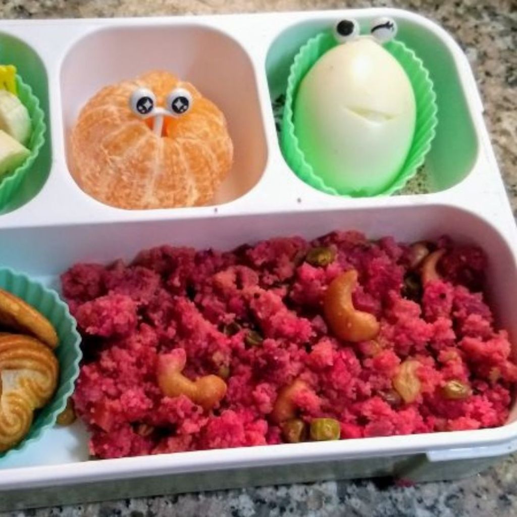 @Ayaanslunchtoday created the surprise again with two of her kid's lunches by using beets as a natural food coloring ingredient! Who's going to try pink crepes or couscous made out of beets?
