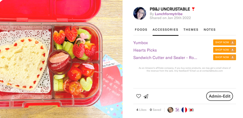 Heart-shaped sandwich in the lunchbox idea shared by @Lunchformytribe on teuko.com