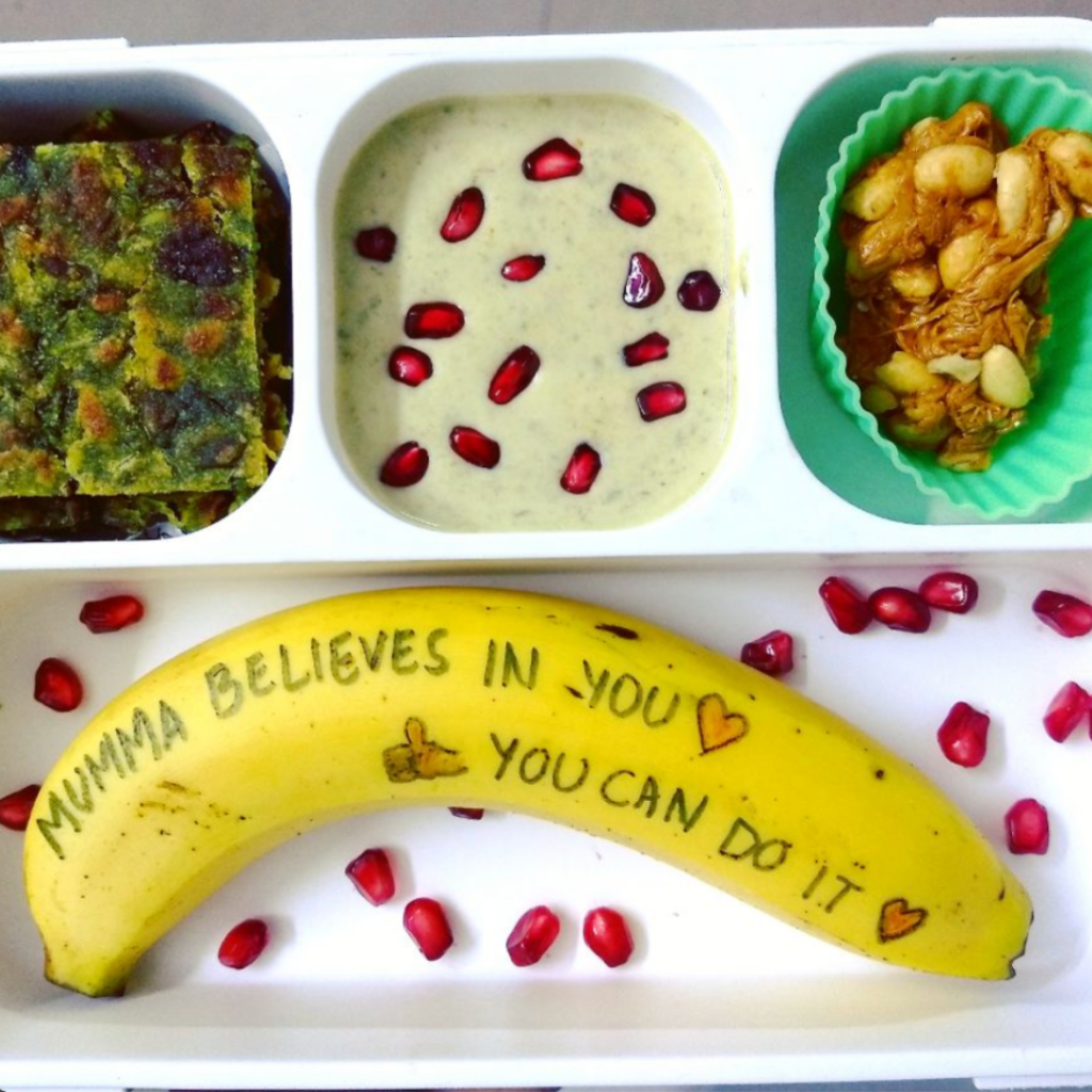 Ayaanslunchtoday, from India, wrote on a banana with edible food pens "Mumma believes in you! You can do it!"
