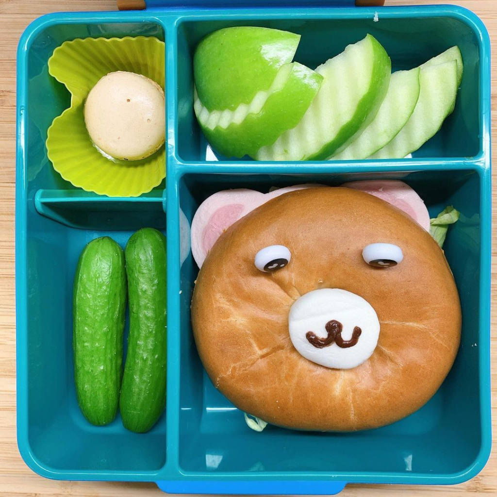 Cute bear-bagel in a lunchbox