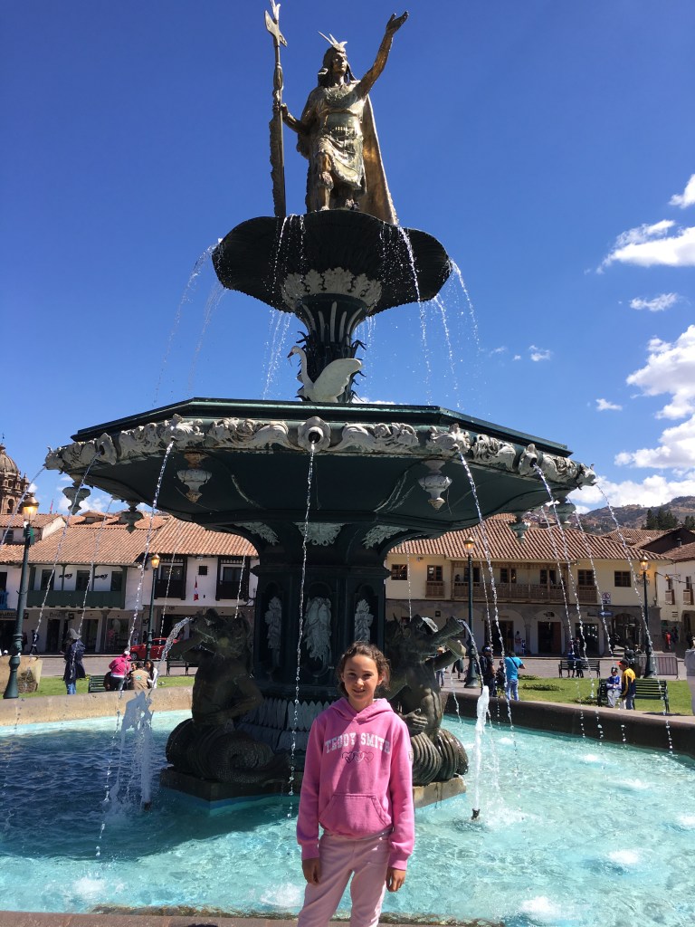Teuko.com Lunchbox Community. The Plaza de Armas where there is a beautiful statue of an Inca on top of a fountain