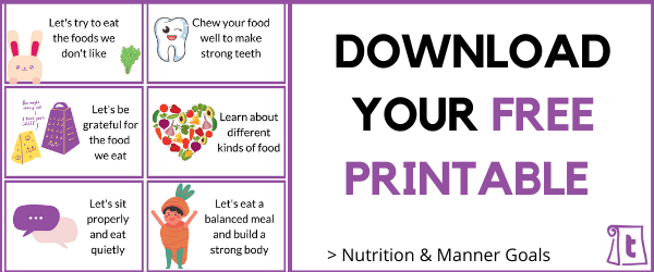 Free printable with nutrition goal and manners that Japanese Children are encourage to follow. Free lunchbox notes that you can put in your kid's lunchbox!