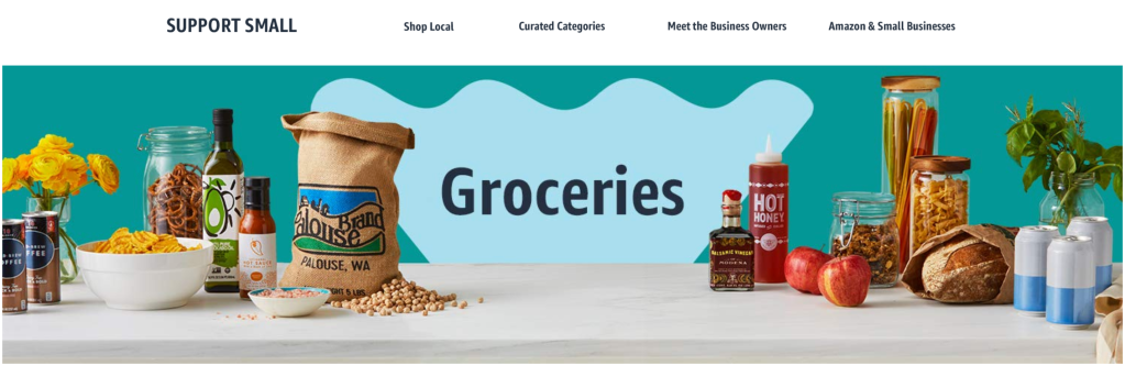 Amazon Prime Day 2020. Support to U.S. small businesses, Groceries section.