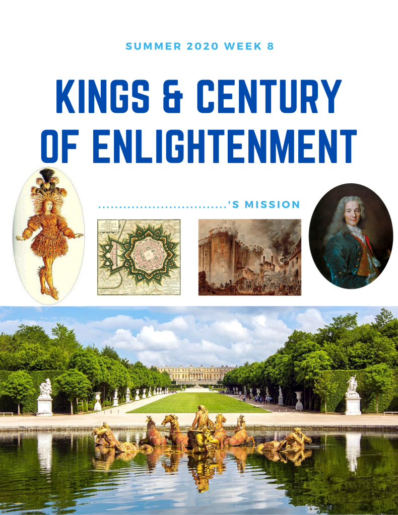  Camp at Home free pdf package. About French Kings and Century of Enlightenment. Great for homeschooling, teaching in pods, microschooling.