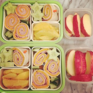 Crunchy apples balance the saltiness of rolled deli ham.