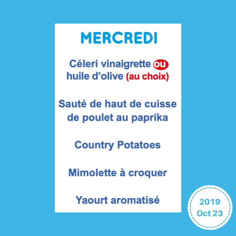 Kids' Lunchbox Idea - French School Lunch Menu 10/23/2019 — lunchbox by Paris School Menus